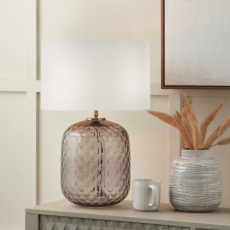 Camille Large Smoke Grey Circle Design Table Lamp with Harry 35cm Ivory Shade