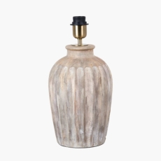 Ambrosia Natural Grooved Stoneware Table Lamp with Lys 35cm White Shade