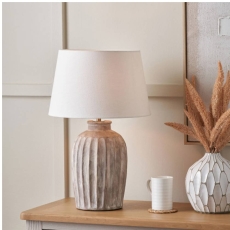 Ambrosia Natural Grooved Stoneware Table Lamp with Lys 35cm White Shade