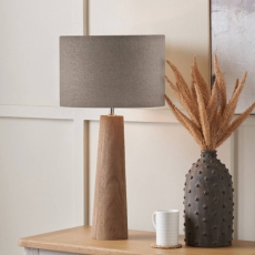 Esha Natural Conical Wood Table Lamp with Edward 35cm Natural Linen Shade