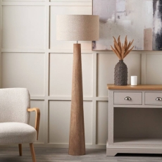 Esha Natural Conical Wood Floor Lamp with Edward 50cm Natural Linen Shade