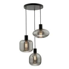 Aiden 3 Light Cluster Pendant Smoked Glass and Satin Black