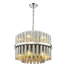 Imani 12 Light Pendant Polished Chrome and Smoked Ribbed Glass