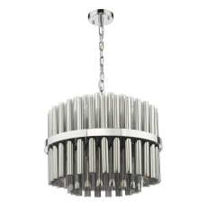 Imani 12 Light Pendant Polished Chrome and Smoked Ribbed Glass