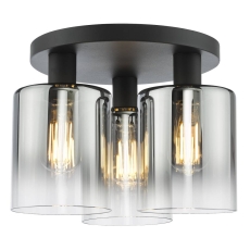 Savannah 3 Light Flush Matt Black and Smoked Glass