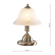 Gloucester Touch Table Lamp Antique Brass & Glass Shade