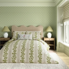 Sanderson X National Trust Cobnut Stripe Duvet Set Leaf Green
