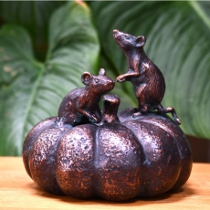 Mice On Pumpkin - Garden Sculpture