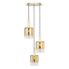 Dar Savannah 3 Light Cluster Pendant Sating Gold & Gold Ombre Glass