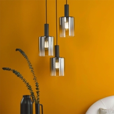 Dar Savannah 3 Light Cluster Pendant Matt Black & Smoked Glass