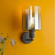 Savannah 1 Light Wall Light Matt Black & Smoked Glass