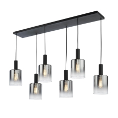 Dar Savannah 6 Light Bar Pendant Matt Black & Smoked Glass
