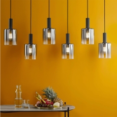 Dar Savannah 6 Light Bar Pendant Matt Black & Smoked Glass