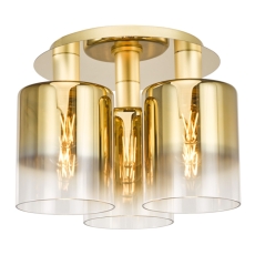 Dar Savannah 3 Light Flush Satin Gold & Gold Ombre Glass