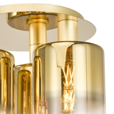 Dar Savannah 3 Light Flush Satin Gold & Gold Ombre Glass