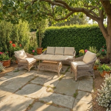 Normandy Rattan 3 Seater Sofa With 2 Sofa Chairs & Dining Table