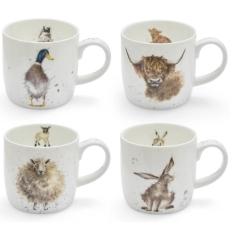 Portmerian Royal Worcester Mugs Set Of 4 Hare Sheep Duck Cow