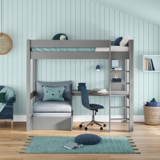 Stompa Classic High Sleeper With Desk, Shelving & Grey Chair Bed Grey