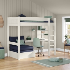 Stompa Classic High Sleeper With Desk, Shelving & Blue Chair Bed White