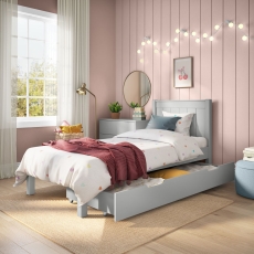 Stompa Classic Low End Single Bed & Trundle Drawer Grey