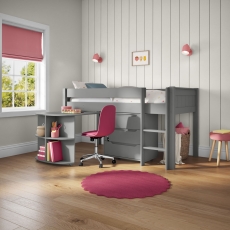 Stompa Classic Mid Sleeper With Pull Out Desk & 3 Drawer Chest Grey