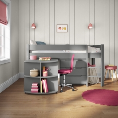 Stompa Classic Mid Sleeper With Pull Out Desk & 3 Drawer Chest Grey