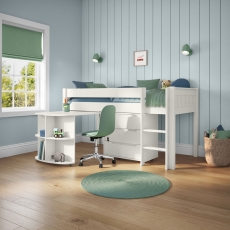 Stompa Classic Mid Sleeper With Pull Out Desk & 3 Drawer Chest White