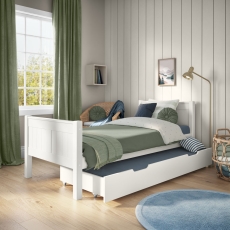 Stompa Classic Single Bed With Trundle Drawer & Trundle Mattress White