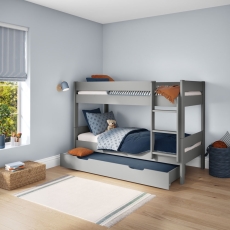 Stompa Compact Detachable Bunk Bed With Trundle Drawer & Trundle Mattress Grey