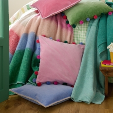 Blanket Stitch Velvet Cushion 45cm Thistle Blue