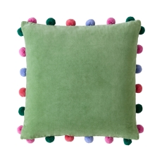 PomPom Velvet Cushion 45cm Verdigris Green