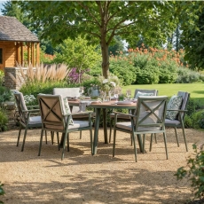 Houghton Elliptical Table With 6 Armchairs - Sage