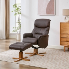 Eema Swivel Recliner Chair & Footstool - Russett Leather
