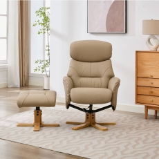 Eema Swivel Recliner Chair & Footstool - Pebble Leather