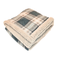 Walton & Co Check Sherpa Flannel 130x170cm Throw Smoke Blue