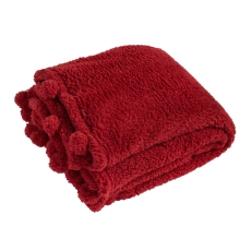 Walton & Co Cosy Pom Pom 140x180cm Throw Red