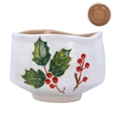 Gisela Graham Stoneware Holly & Red Berries Bowl