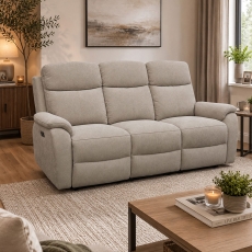 Kira 3 Seater Fabric Power Recliner Sofa Natural