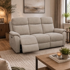 Kira 3 Seater Fabric Power Recliner Sofa Natural