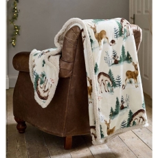 Deyongs Winter Deers Sherpa Throw 140cm x 180cm Cream