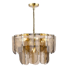 Dar Anielle 7 Light Pendant Natural Brass & Tea Glass