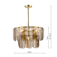 Dar Anielle 7 Light Pendant Natural Brass & Tea Glass