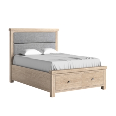 Newhaven Bed Frame Upholstered Headboard With Drawer White Wash