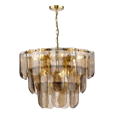 Dar Anielle 9 Light Chandelier Natural Brass & Tea Glass