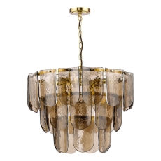 Dar Anielle 9 Light Chandelier Natural Brass & Tea Glass
