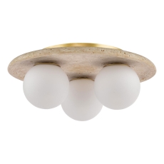 Dar Elgor 3 Light Bathroom Ceiling Light Travertine and Opal Glass IP44