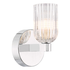 Dar Hilaria Bathroom Wall Light Polished Chrome and Ribbed Glass IP44