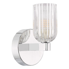 Dar Hilaria Bathroom Wall Light Polished Chrome and Ribbed Glass IP44