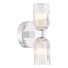 Dar Hilaria 2 Light Bathroom Wall Light Polished Chrome and Ribbed Glass IP44