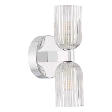 Dar Hilaria 2 Light Bathroom Wall Light Polished Chrome and Ribbed Glass IP44